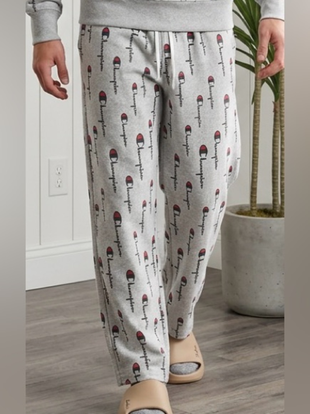 Champion Gray Pants with Red & Navy Logo Print